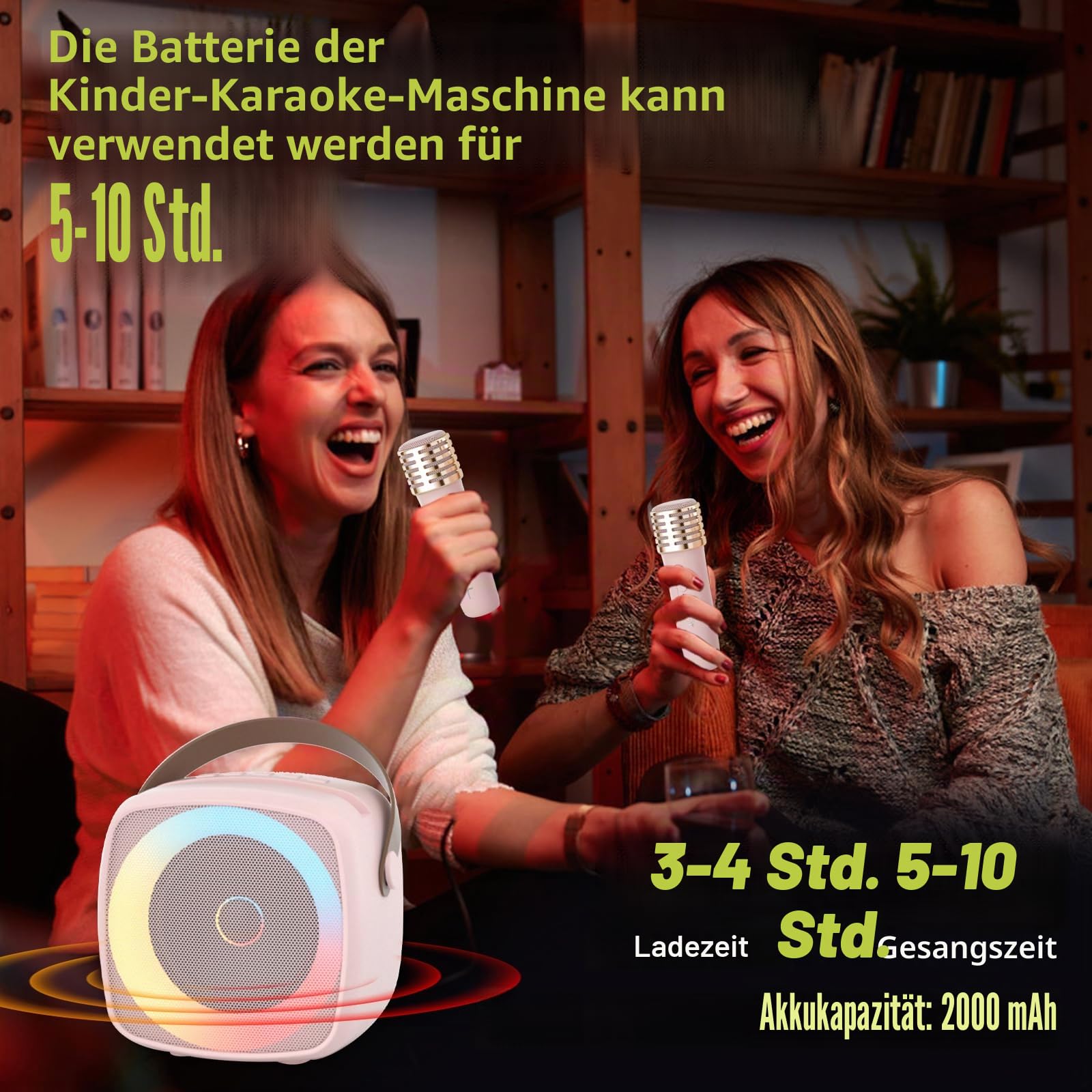 Karaoke Maschine 2 Mikrofone für Jungen Mädchen, tragbare Bluetooth-Lautsprecher mit dynamischen Lichtern für Kinder Erwachsene Mini Voice Changer Mikrofon Lautsprecher Set mit Telefonhalter