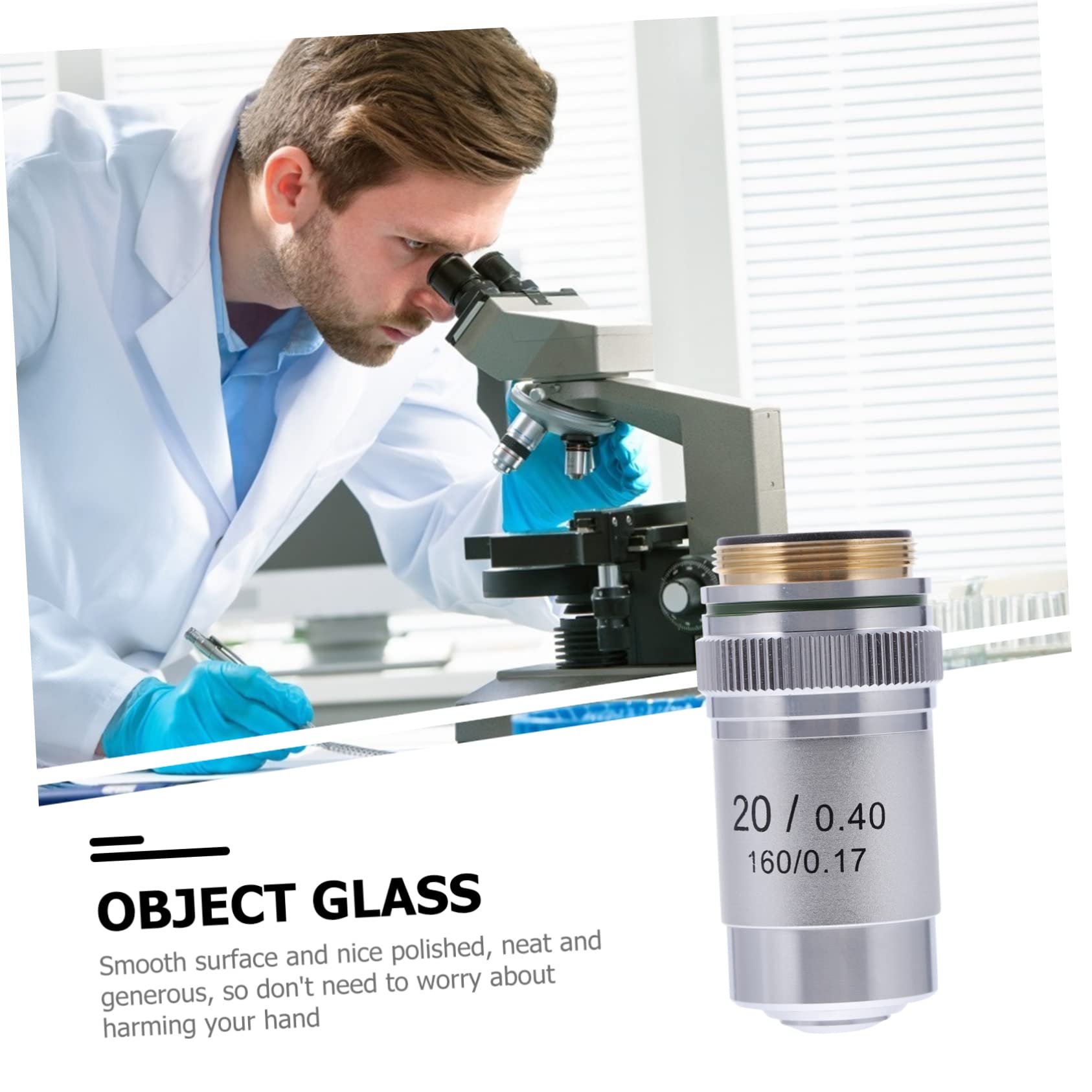 Lente Obiettivo Microscopio Acromatica 20x in Acciaio Argento | Montaggio Filettato Standard 20, 2mm, Distanza di Lavoro 0, 55mm, Apertura Numerica 0, 4mm