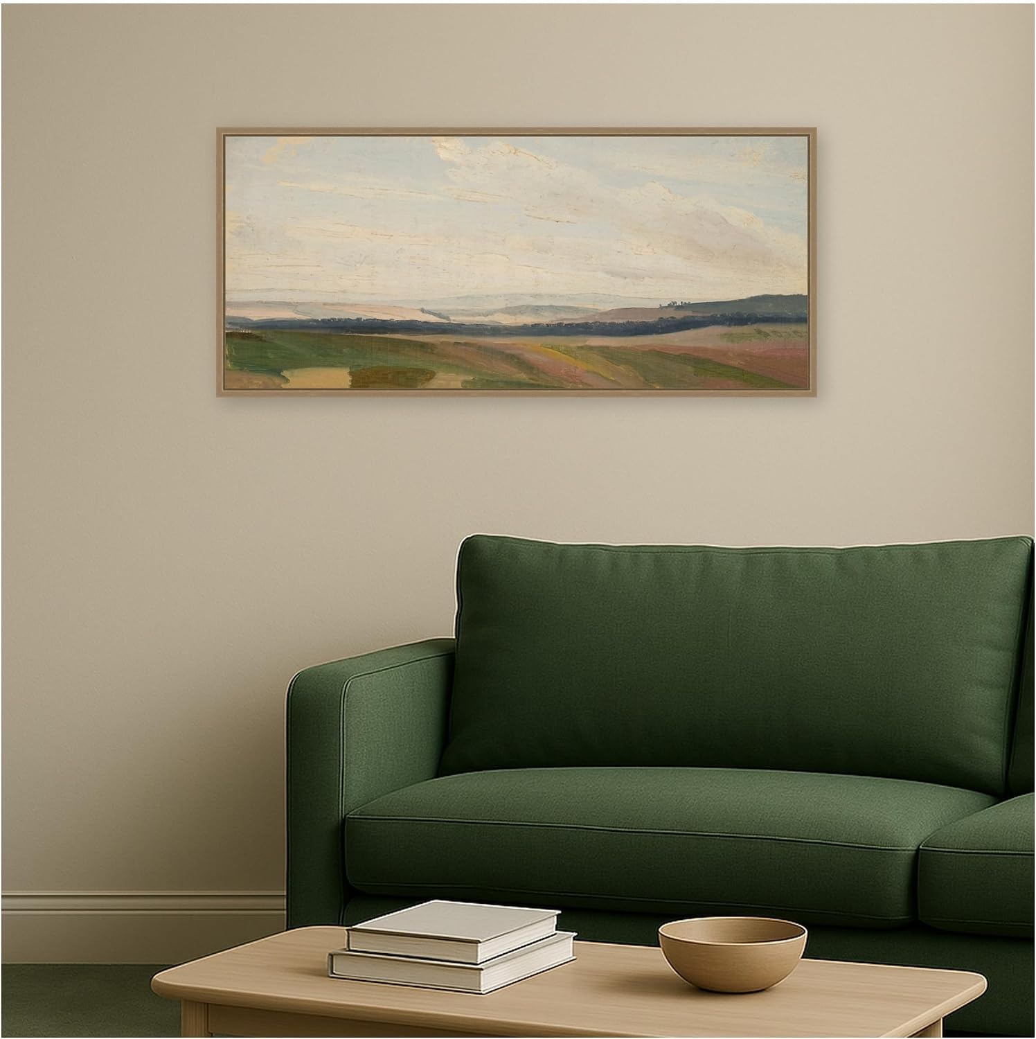 Kate and Laurel Framed Canvas Wall Art Print Lowland Landscape Sketch Chrystian Breslauer by Nostalgia Prints, 40 x 18 Sylvie Dark Gold Frame, Traditional, Landscape Art for Wall Decor