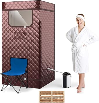 Portable Sauna Tent, Full Body Steam Sauna with 3L Steamer Generator, Remote Control, Folding Chair, Personal Home Sauna Box Pod for Therapy Slimming Detox Coffee