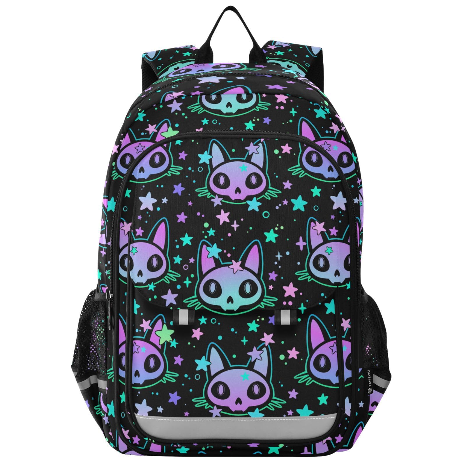 Backpack for Boys Girls, Cat Skull with Stars Backpack Students Bookbag Daypack for School Primary Teens