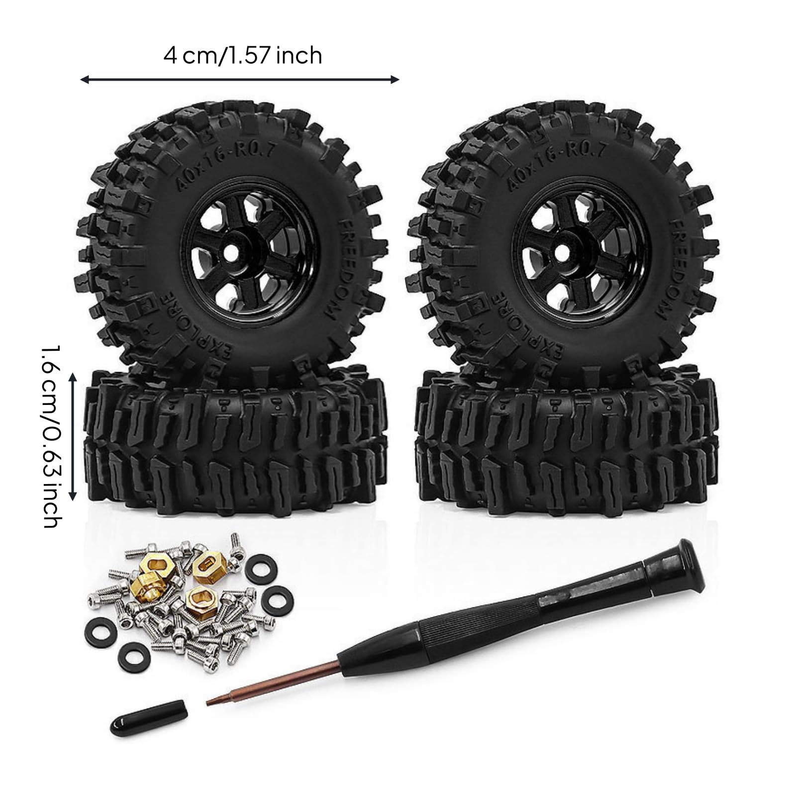 Cerchi per Veicolo RC Ruote Pneumatici Modellismo Mini Camion Fuoristrada in Lega di Alluminio E Gomma con Presa Adatti a Modelli Crawler Scenari, Nero