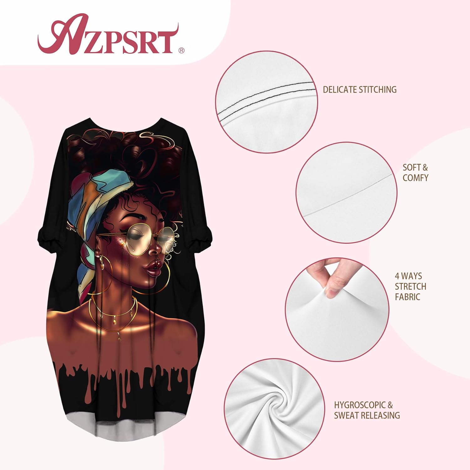 AZPSRT Fashion Women's African American Art Print Dress Casual Loose Dresses - Image 2