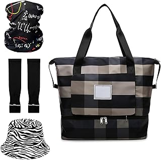 Foldable Dry/Wet Separation Travel Bag, Large Capacity Travel Duffle Bag, Lightweight Waterproof Expandable Carry Luggage Bag With Travel Sun Protection Three-Piece Set (Black)