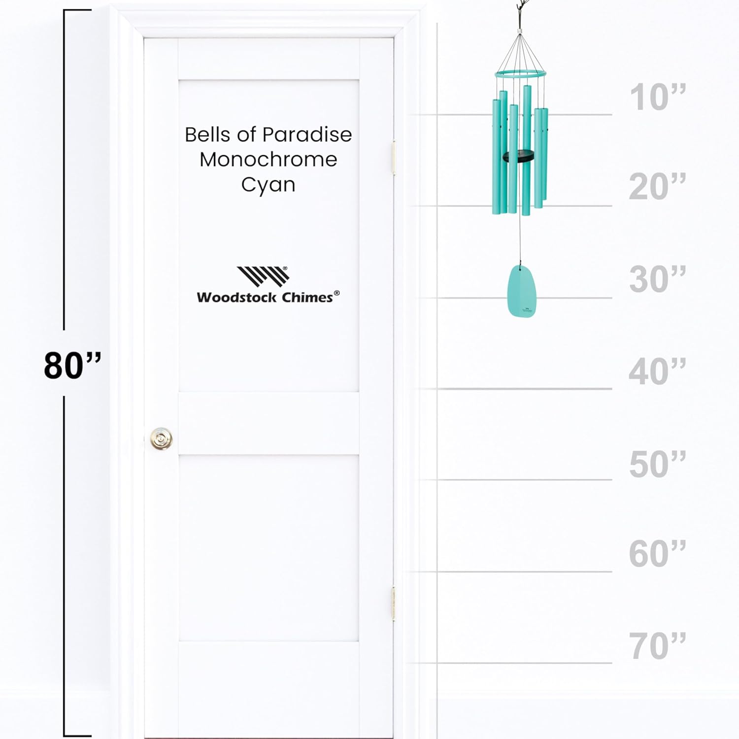 Woodstock Chimes Bells of Paradise Medium 32" Cyan Outdoor Memorial Gift, Wind Chimes for Backyard, Porch, Garden Patio Decor, Deep Tone Windchime BPMCY