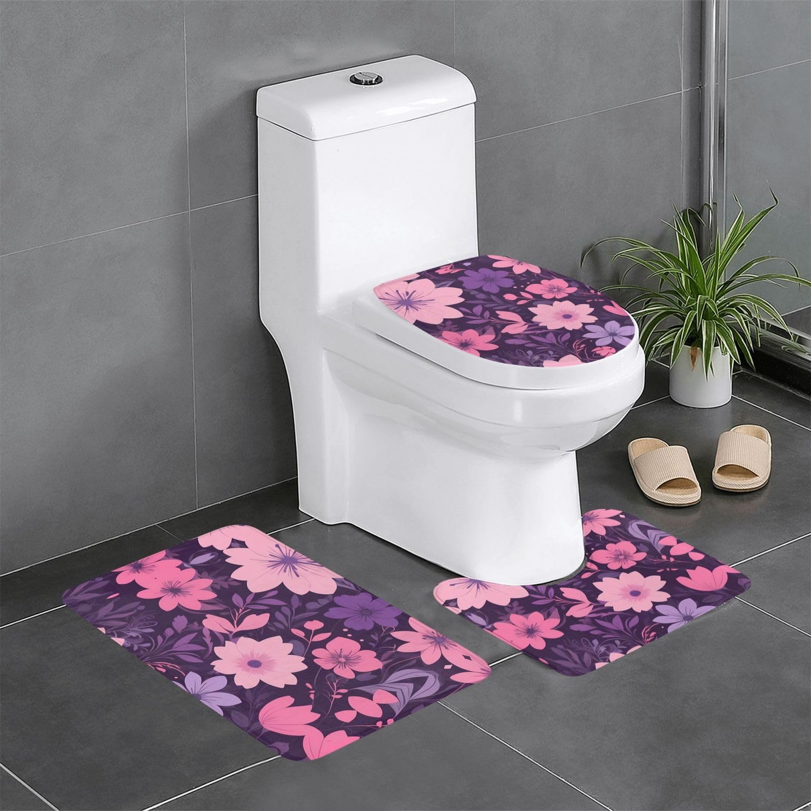Tapis de salle de bain imprimé floral pour meuble-lavabo et WC