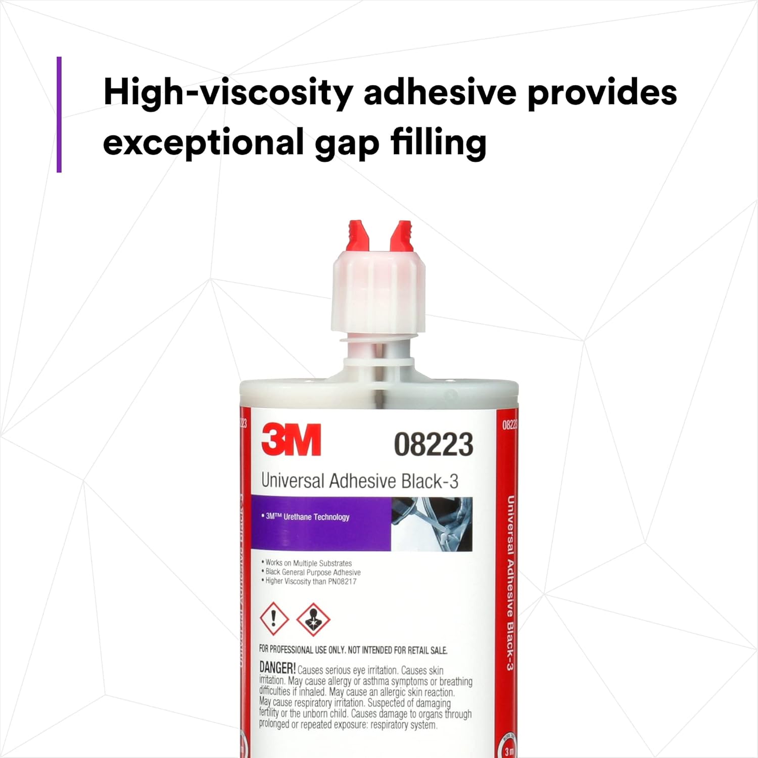 3M Universal Adhesive Black - 3, 08223, High Viscosity, Gap Filling, Durable, Industrial, 200 mL Cartridge
