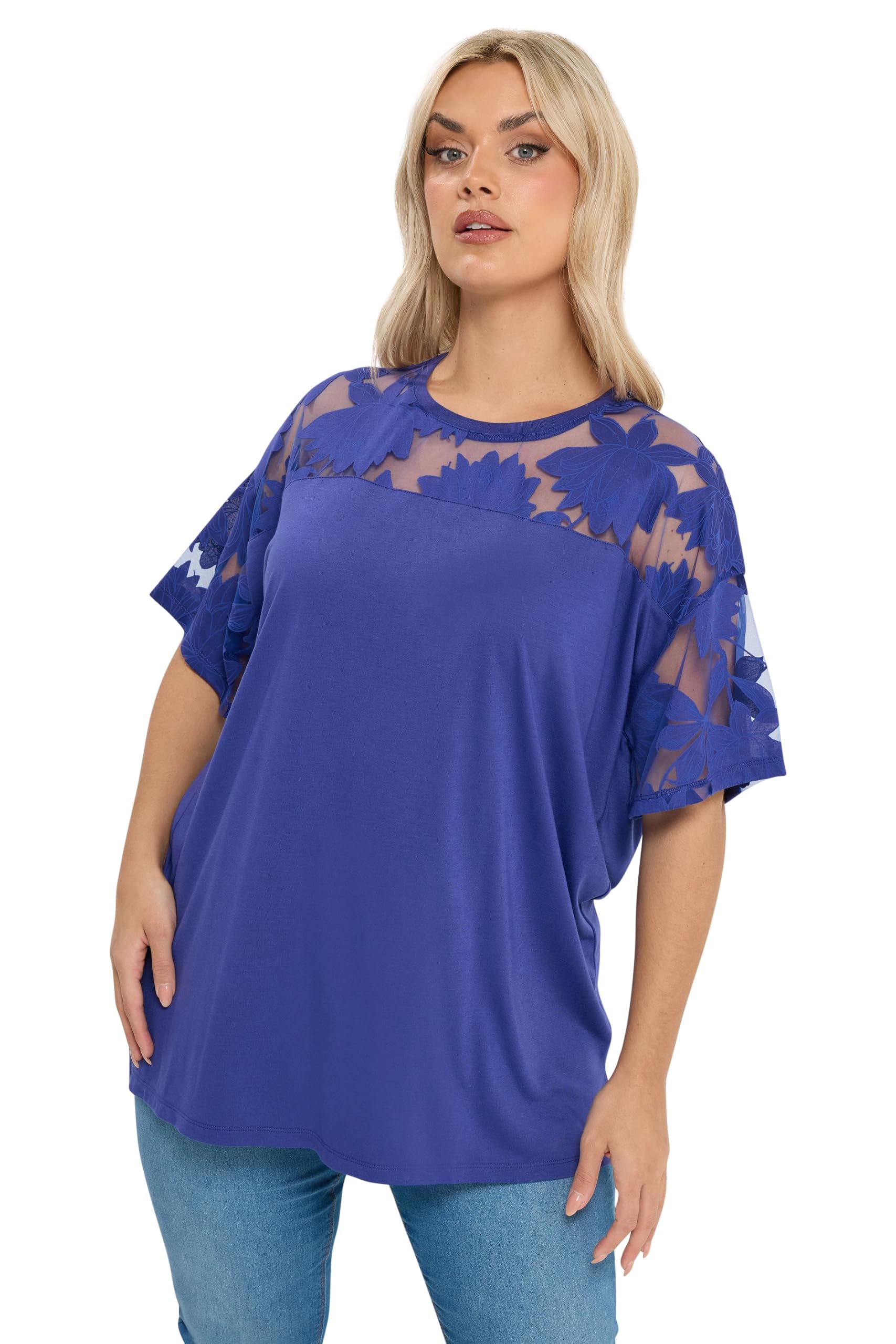 Yours Women's Cobalt Floral Boxy T-Shirt In | Size: 26-28