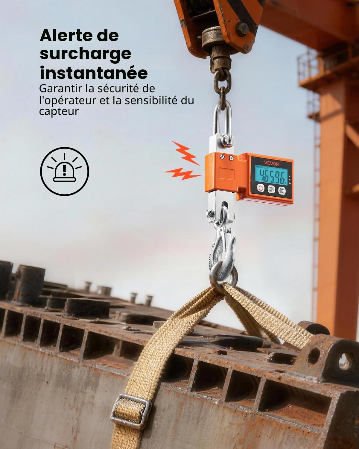VEVOR Balance à Grue Numérique 500 kg Balance Suspendue Industrielle Précision 100 g Peson Électronique pour Entrepôts Exploitations Agricoles, Écran LCD, 3 Unités, Arrêt Auto, Boîtier Aluminium Moulé