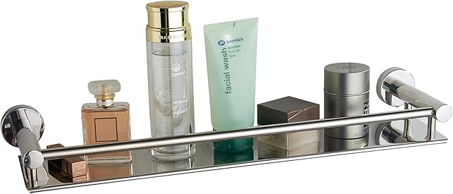BGL 304 Stainless Steel Bathroom Shelf with Rail, Wall Mounted Floating Shelvesfor Kitchen, Bath Home Decor (Polish Chrome)