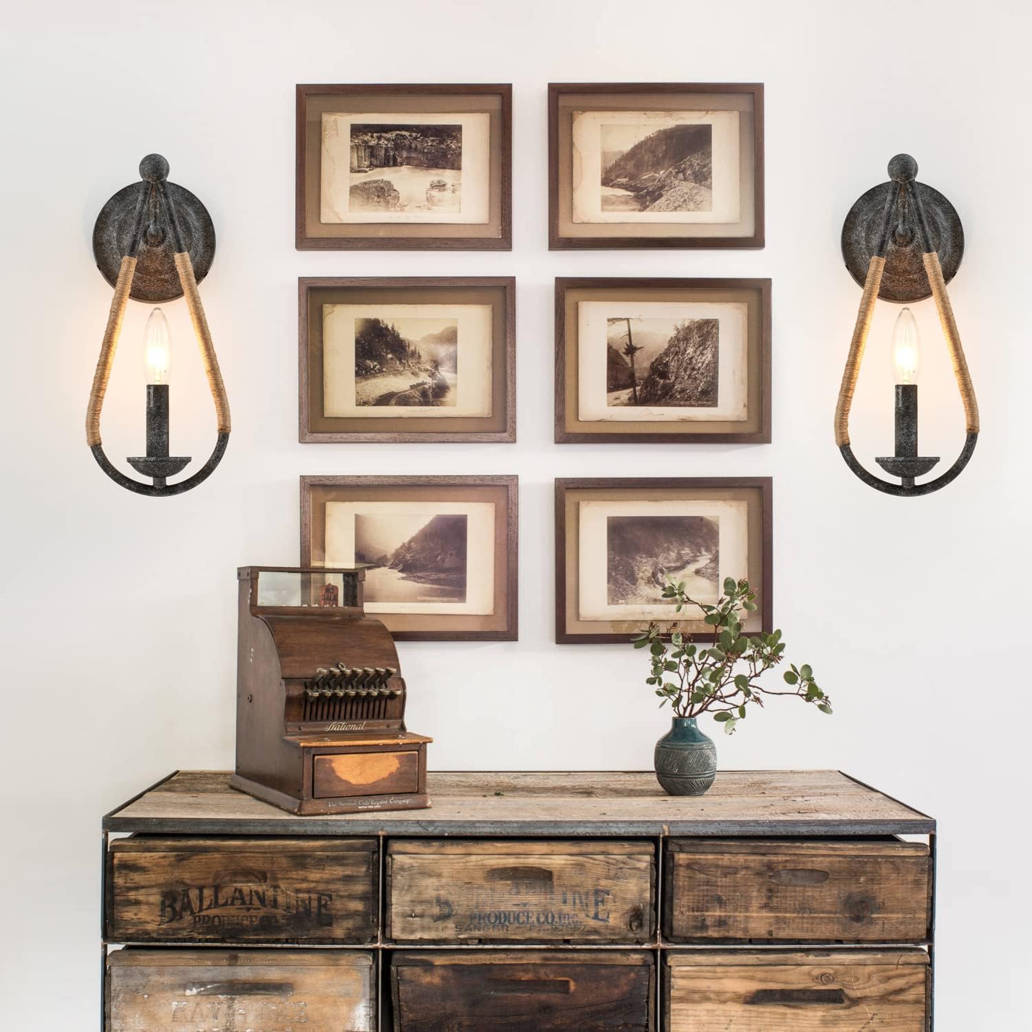 Rustic Wall Sconces Set of 2, 1-Light Simple Vanity Light Bedside Wall Light Fixture for Farmhouse Porch Entryway Laundry Bathroom Bedroom