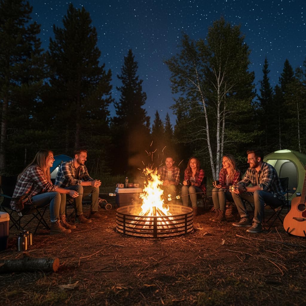 Outdoor Smokeless Fire Pit Ring, Heavy Duty Metal Fire Ring for DIY Fire Pits, Outdoor Above or In-Ground, Firepit for Camping Garden Patio Backyard (Black a, 60 in)