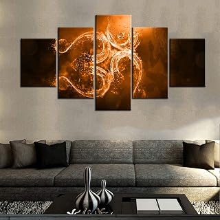 Indian Art Work for Home Walls Hinduism Om Symbol Paintings for Living Room Contemporary Pictures Aum Sanskrit Wall Art Multi Panel Prints on Canvas Framed Gallery-Wrapped Ready to Hang(60''Wx32''H)