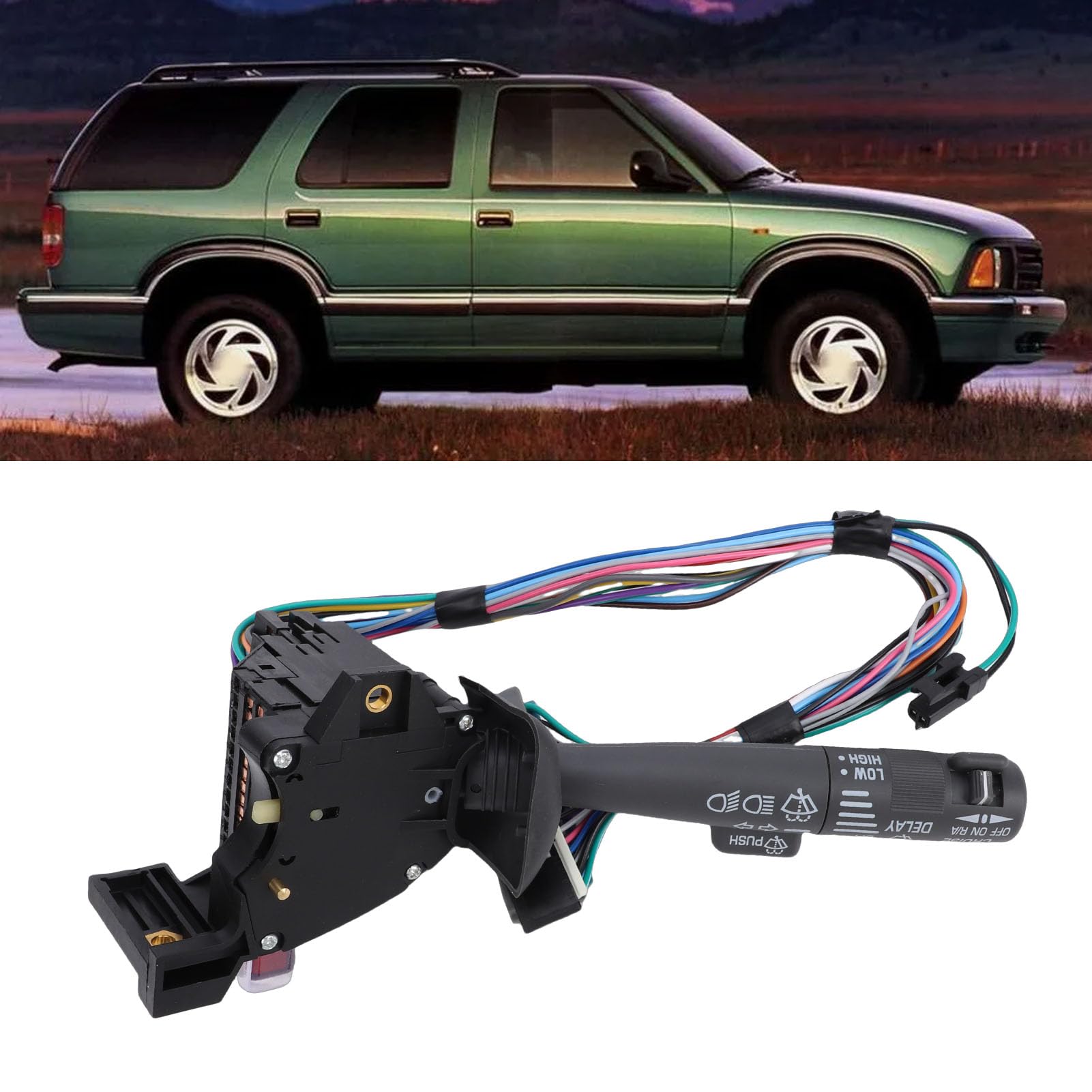 Tbest Wyłącznik Kierunkowskazów Wycieraczki Przedniej Szyby z Zaczepem ABS | Czarny materiał ABS, Zamek Pinowy, Kontrola Dźwigni, Zamiennik, Blazer 1995-1997, K1500 1995-1999, K2500 1995