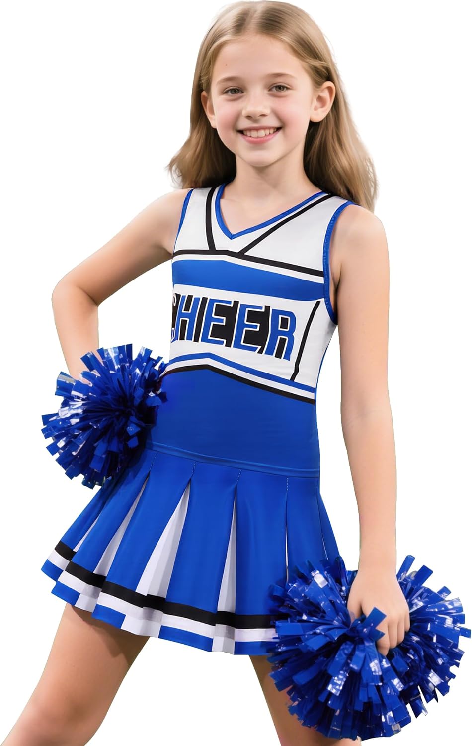 Cheerleader Costume for Girls Cheerleading Outfit for Halloween Cheerleader Gifts 3-10 Years 7-8 Years Blue
