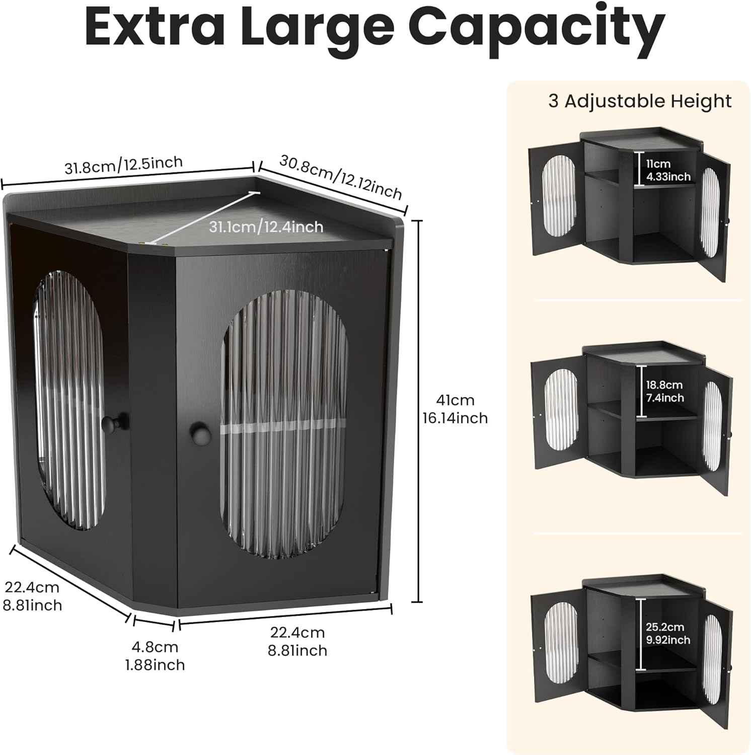 Corner Bread Box for Kitchen Countertop,2-Tier Extra Large Adjustable Bread Storage Container for Homemade Bread,Bamboo Bread Holder for Kitchen Counter,Cabinet,Pantry Shelf (Black)