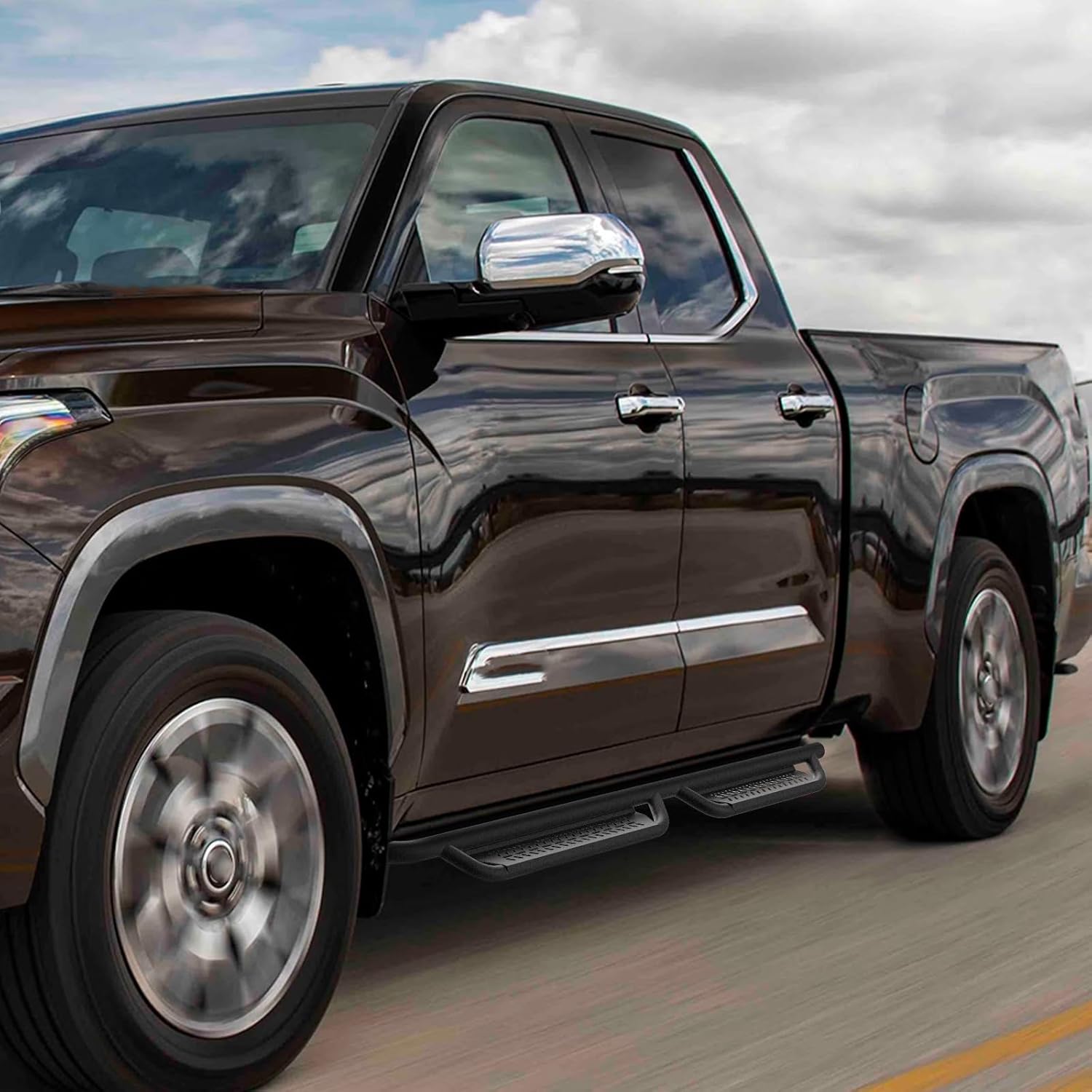 Running Boards Fit for Toyota Tundra Double Cab 2022-2025 2026 (2 Narrow Rear Door) Anti-Slip Alloy Steel Drop Down Side Steps Two Stair Rock Sliders Rails nerf Bars Black Powder Coated