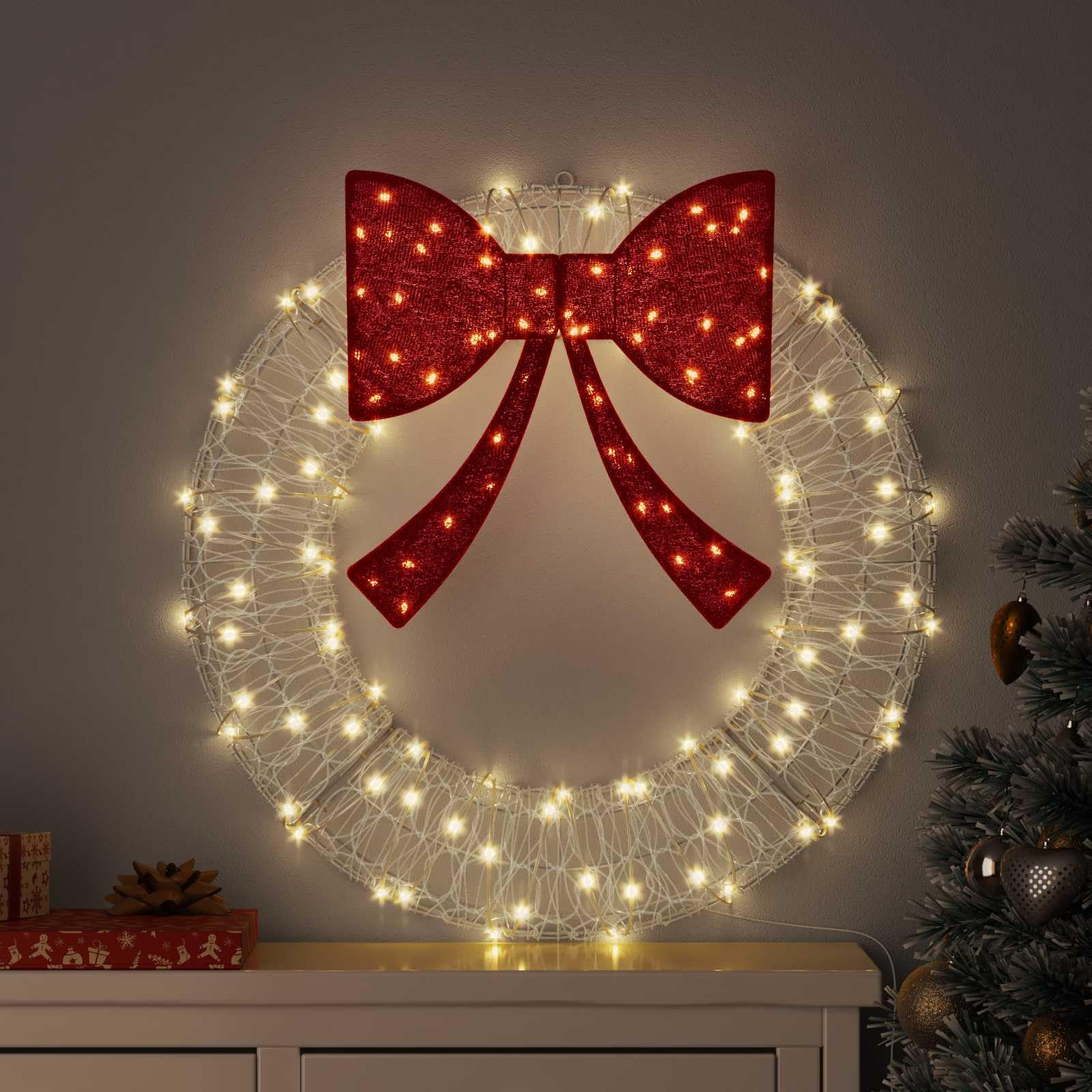 vidaXL Kranz mit 60 LEDs Warmweiß 76 x 76 x 8,5 cm Acryl, Moderne Weihnachtskranz, LED Türdeko, Festliche Dekoration, saisonale Girlande, hübsches Zuhause Display