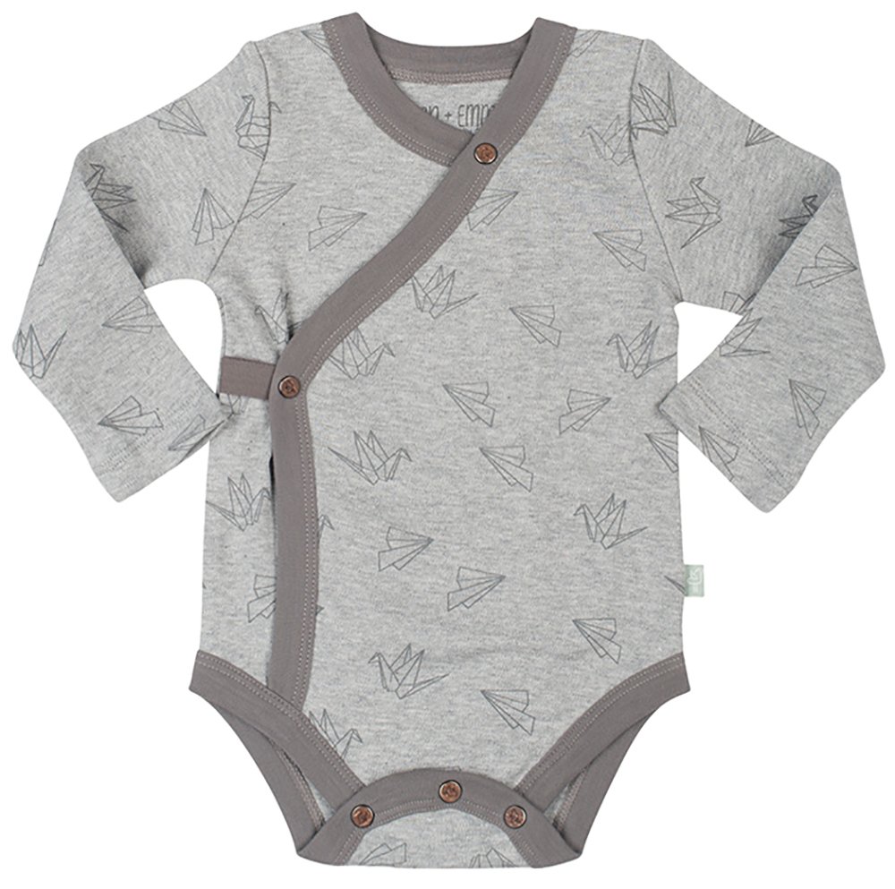 Finn + Emma Organic Cotton Long Sleeve Bodysuit for Baby Boy or Girl – Egret White, 9-12 Months