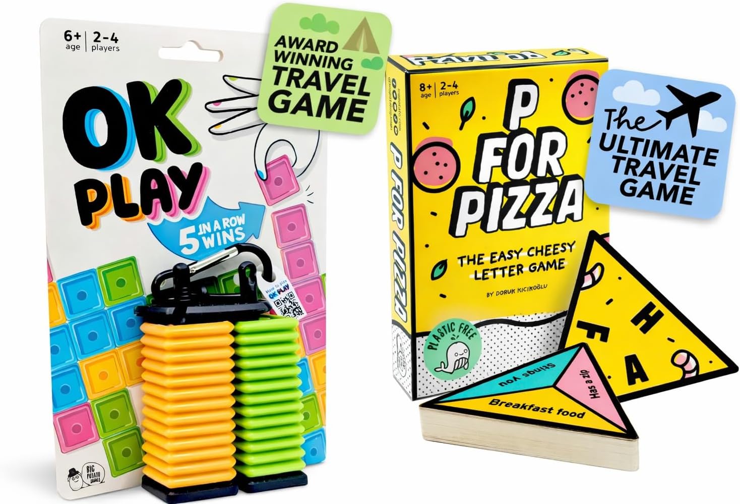 Big Potato OK Play & P for Pizza – 2-Game Travel Bundle for Kids, Adults & Families | Award-Winning, Fast-Paced Card & Tile Games | Perfect for Trips, Camping, Holidays & Game Nights