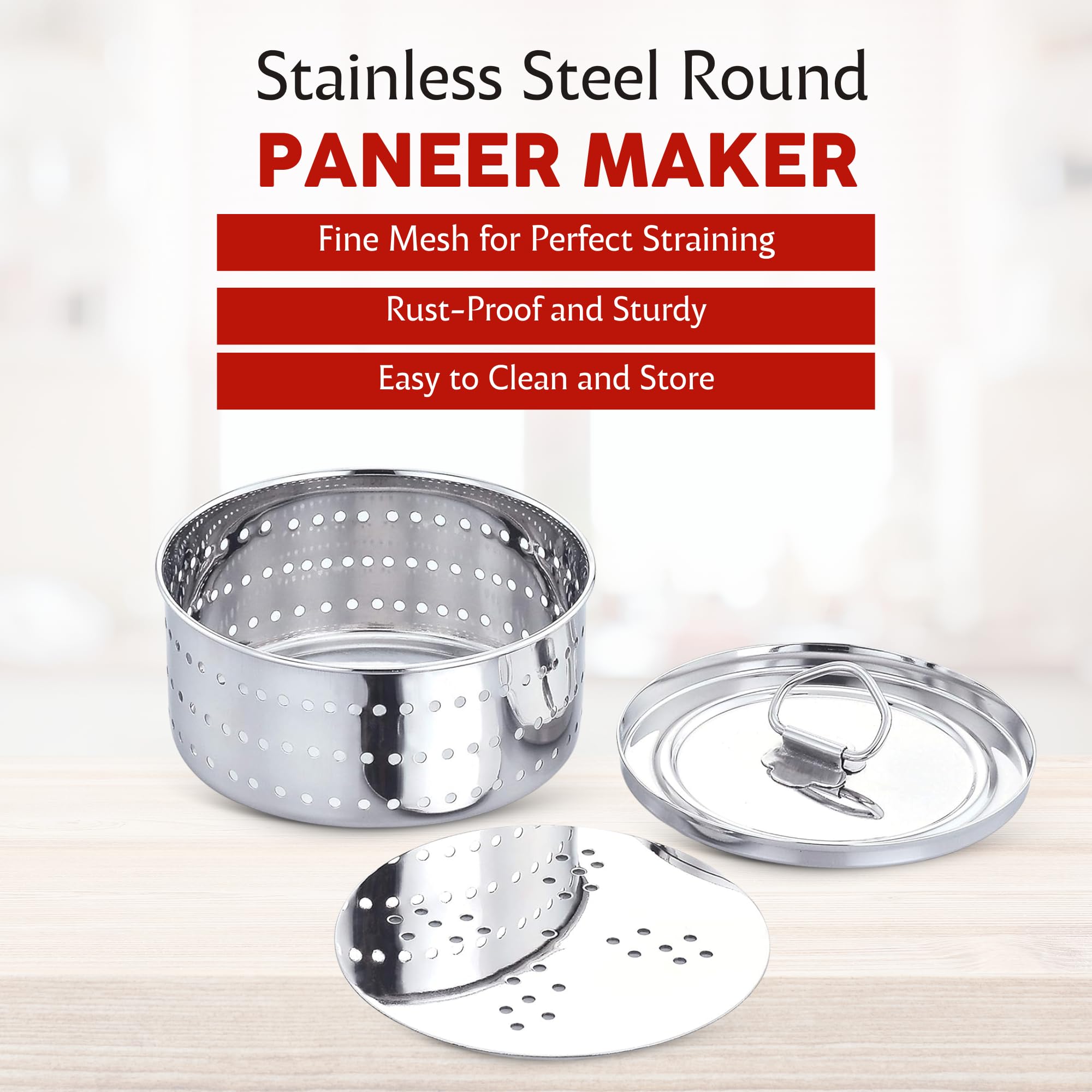 Durable Stainless Steel Round Paneer Maker 350ml for Perfect Homemade Cheese