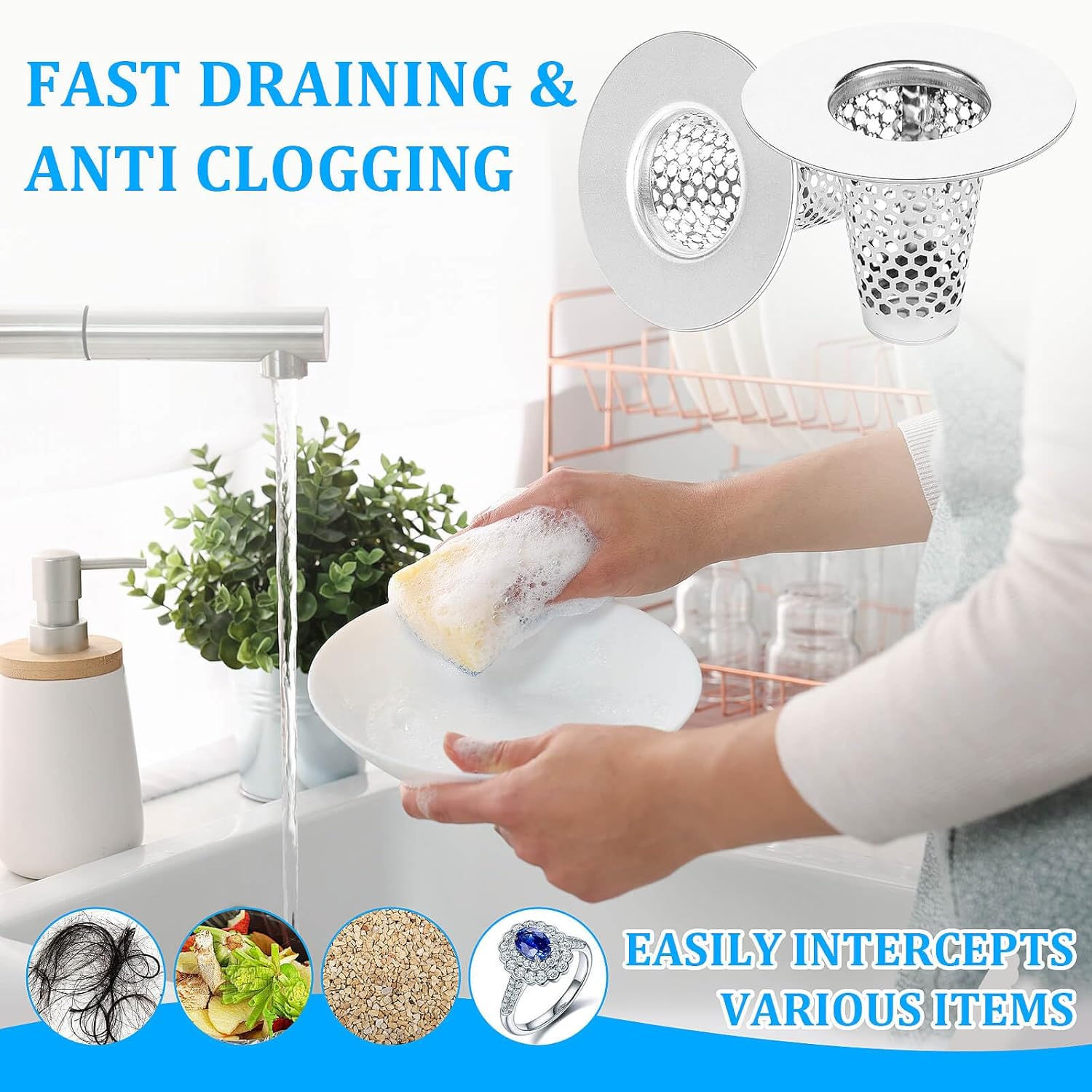 Dayker 3PCS Bathroom Sink Drain Strainers, Stainless Steel Hair Catcher, Cone Shaped Floor Drain Replacement Fit Hole Size 1.2"-1.6", for Laundry Floor Drain, Bathtub, Kitchen Slop Basket Filter Trap