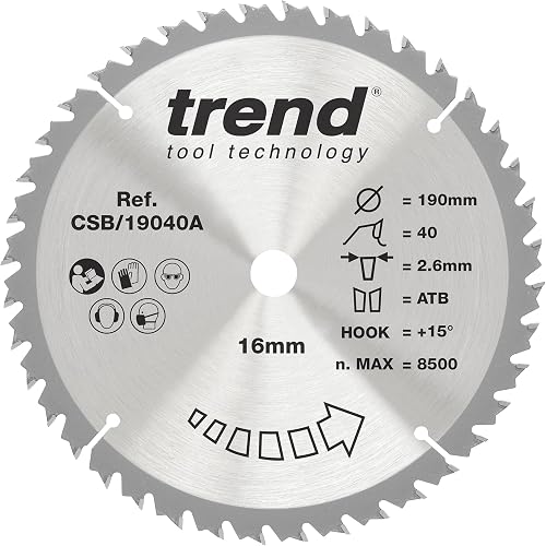 Trend CSB/19040A Craft Pro Combination TCT Circular Saw Blade, 190mm x 40 Teeth x 16 Bore, Tungsten Carbide Tipped