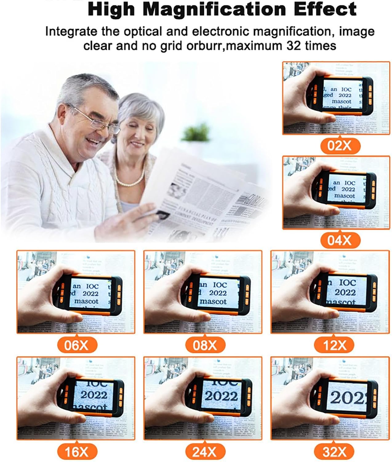 Electronic Reading Magnifier, Handheld Portable Video Digital Magnifier with 3.5 Inch LCD Screen, 2x-32x Zoom and Multiple Color Modes, for Visually Impaired/Low Vision/Color Blindness Etc