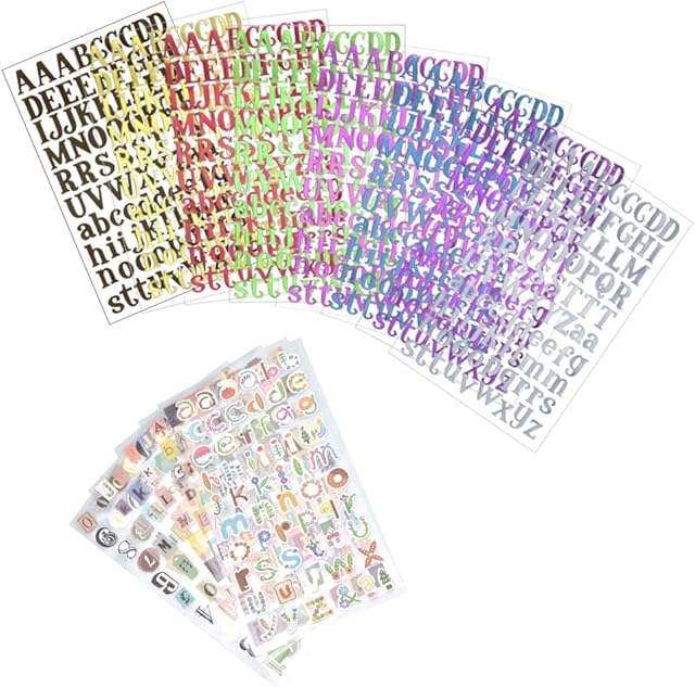 CORSEHILD Letter & Numbers Sticker 14 Sheets Alphabet Numbers Stickers Colorful Gift Sticker Self Adhesive 8 Color Small Stickers Study DIY Crafts Scrapbook Greeting Cards Decor (CORSEHILD-0033)