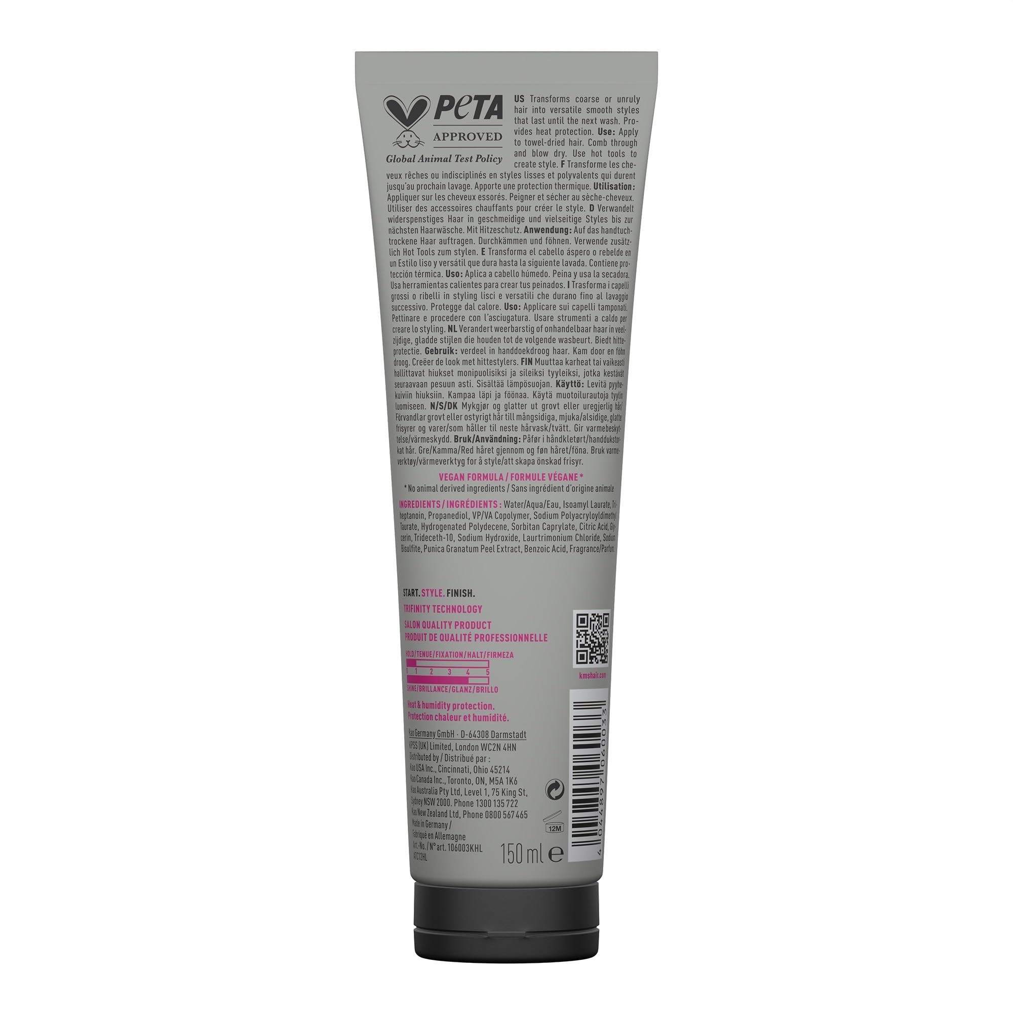 KMS ThermaShape - Crema lisciante per capelli lisci, controllo crespo e protezione dal calore, 150 ml