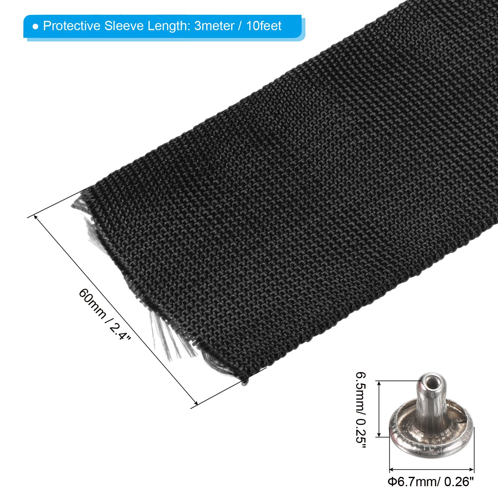 PATIKIL Winch Rope Protector 3m/9.84ft, Polyester Protective Sleeve with Buckle Universal for 6cm/2.36in Width Cable Line, Black - Image 2