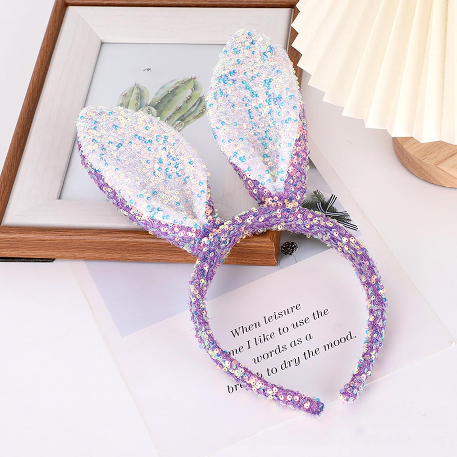 Easter Headband Purple Bunny Ears Headband Rabbit Ears Sequin Beauty Headdresses Fashion Hair Accessories Easter Hairband Gift for Girls Women image 3