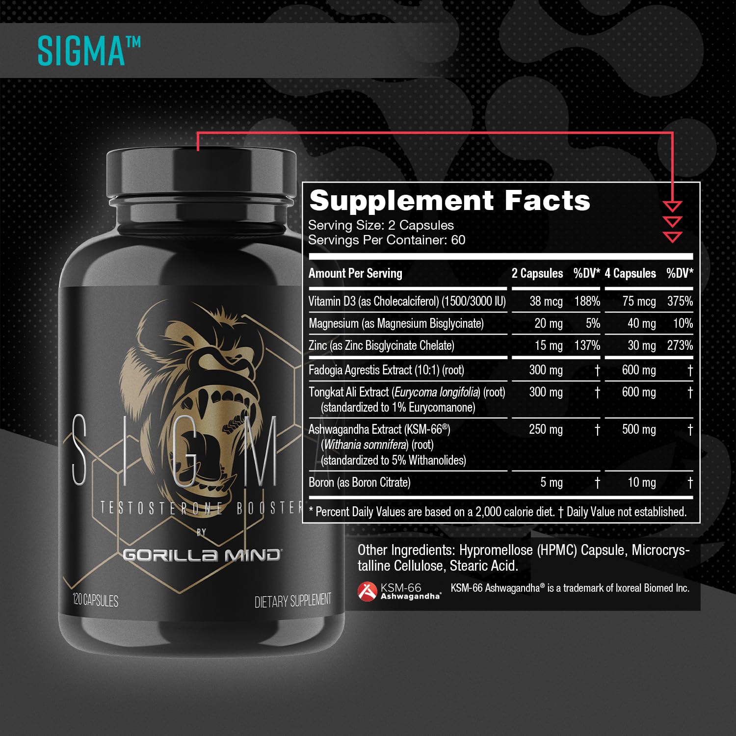 Gorilla Mind Sigma Testosterone Booster (120 Capsules) — Amazon image 2