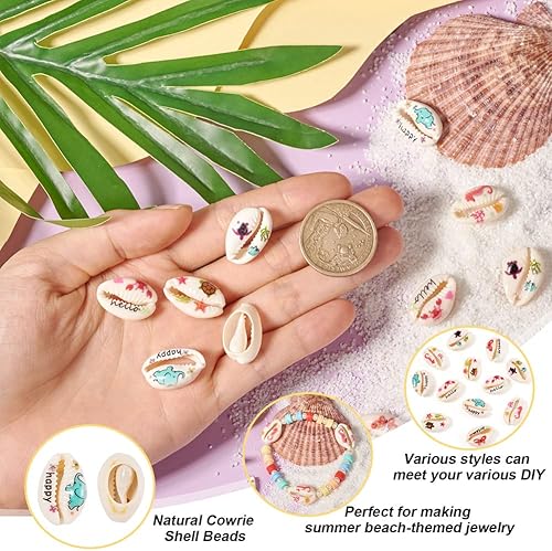 Miniatura 4 de Cheriswelry 200 cuentas de concha de cauri de ojo malvado sin perforar para playa, diseño de conchas marinas, corte liso, cuentas espaciadoras