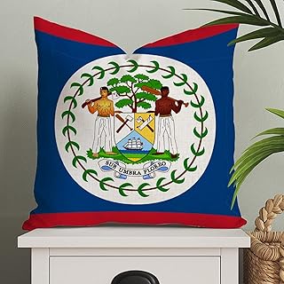 Belize Flag Throw Pillow Cover Patriotic Cushion Cover Linen Square Pillow Case Modern Accent Pillow Covers Farmhouse Decortaive Pillowcase with Zipper Home Decor for Bedroom Living Room Sofa 16x16in