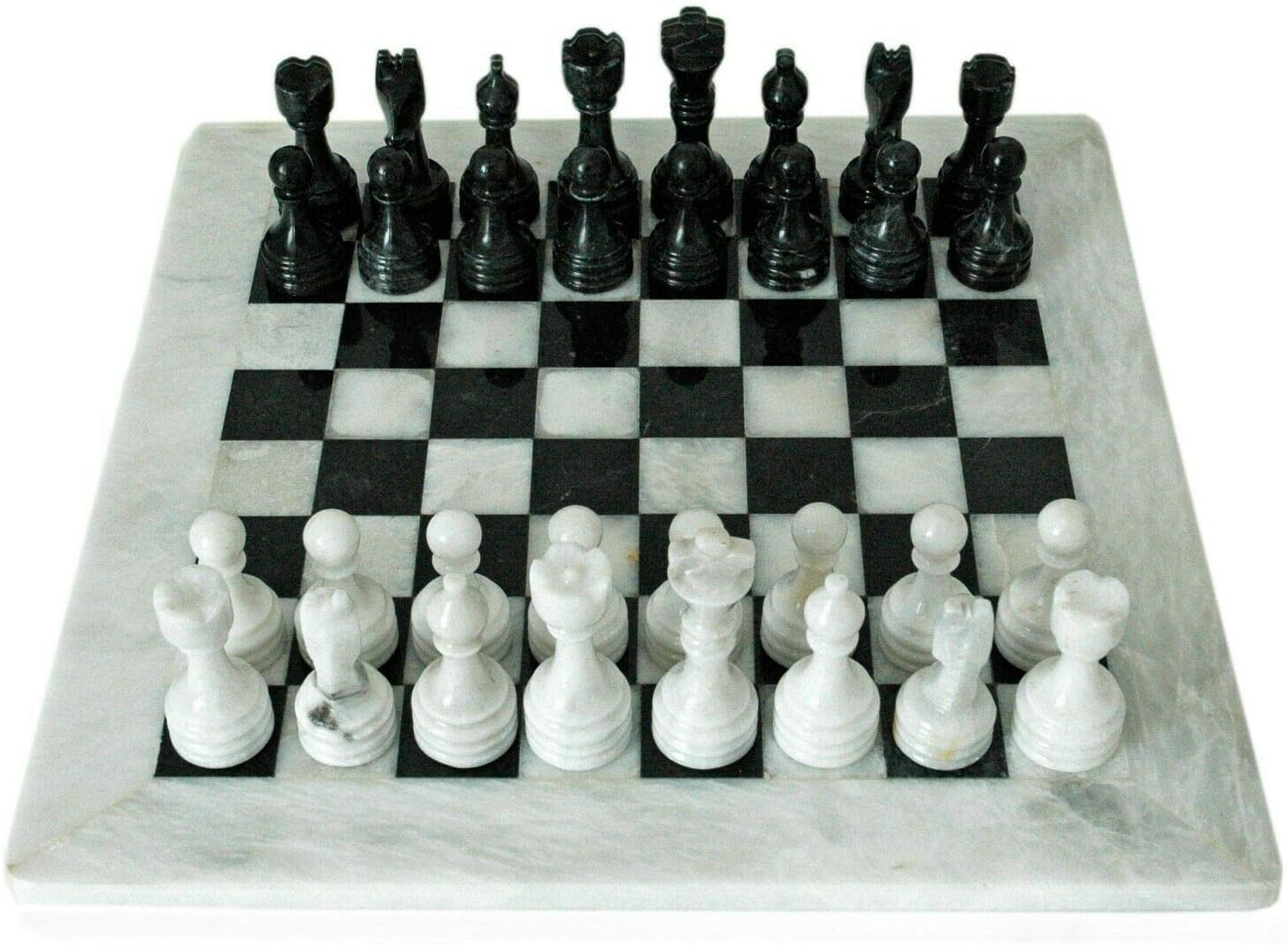 CBAM Tablero de ajedrez de mesa con peines de mármol blanco y negro natural italiano Marble Table Chessboard with Pawns 40 x 40