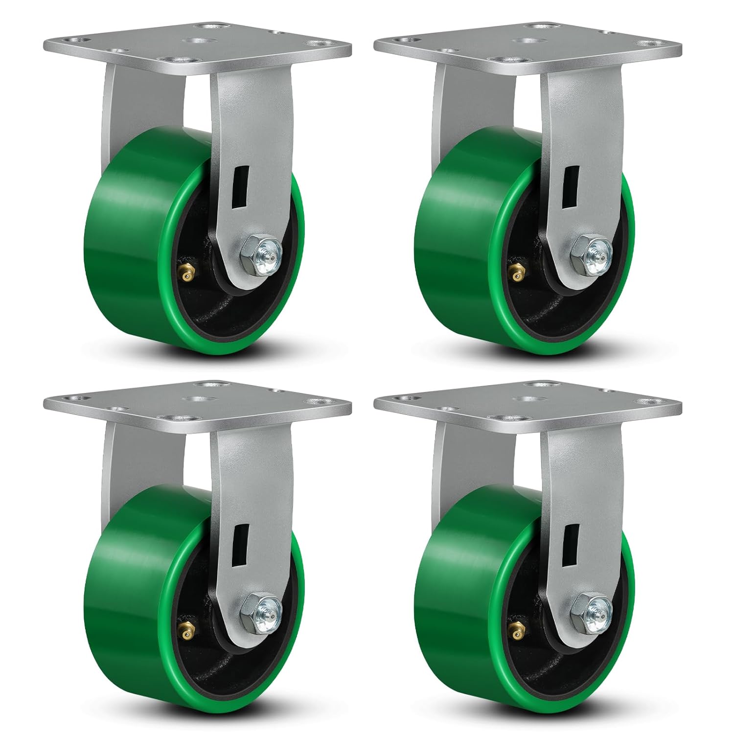 4"x2" Heavy Duty Industrial Casters - 3200 Lb Capacity, 4 Rigid Polyurethane on Steel Wheel, for Platform Trucks, U-Boat Carts, Workbenches, and Industrial Equipment (4 Rigid)