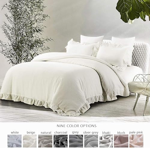 Miniatura 2 de Juego de funda de edredón de 100 % lino lavado a la piedra, 3 piezas, tamaño King de 104 x 92 pulgadas, fundas de 20 x 36 pulgadas, estilo con