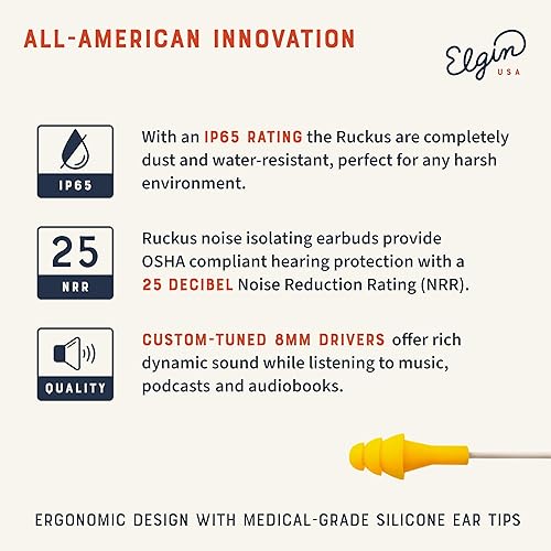 Miniatura 10 de Auriculares Ruckus Earplug  Auriculares intraurales con reducción de ruido compatibles con OSHA auriculares aislantes para los oídos