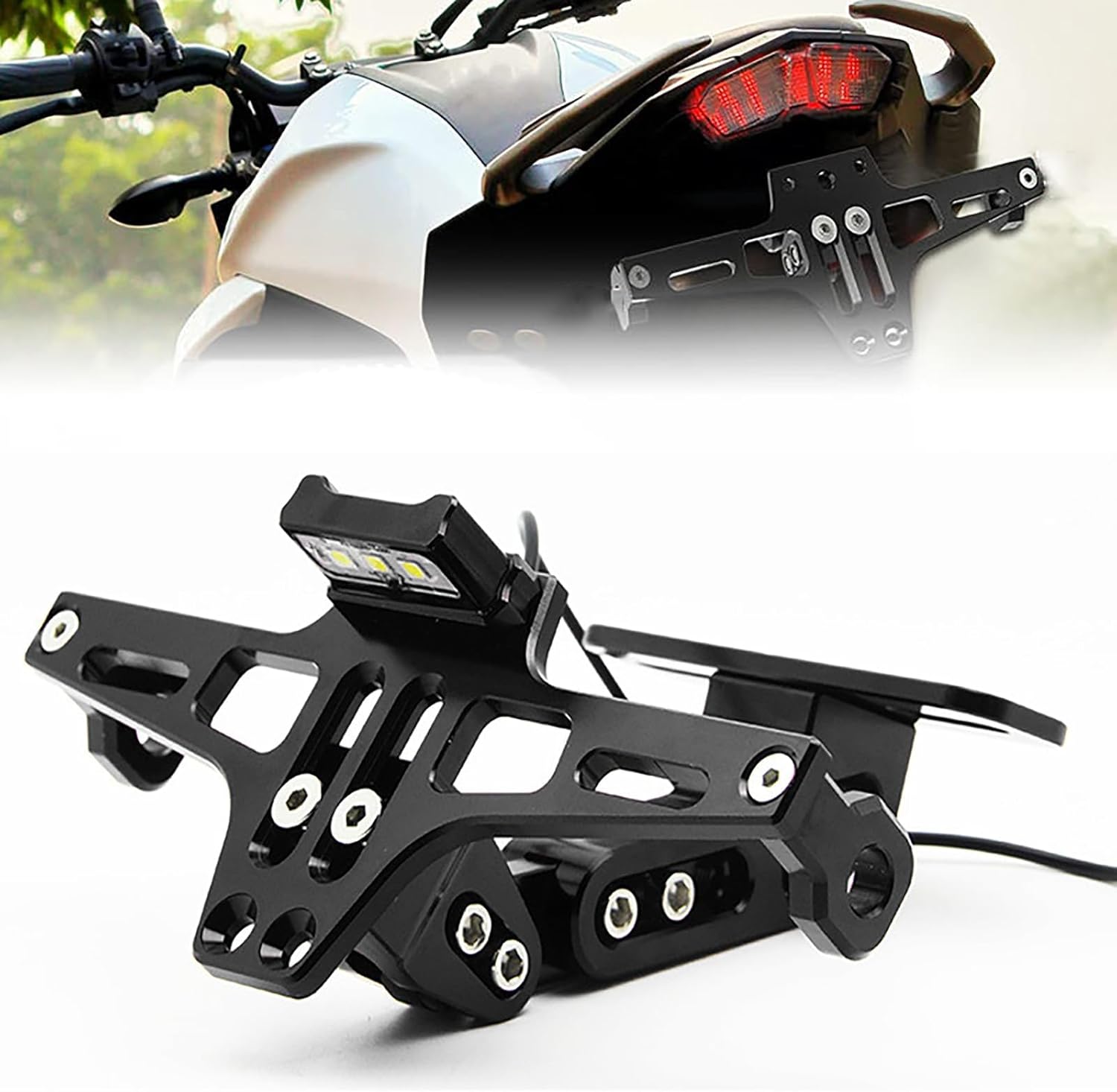 Motorcycle License Plate Holder for Yamaha R7 2021 2022 2023 2024 2025, Aluminum License Plate Bracket Fender Eliminator Tail Tidy,Black