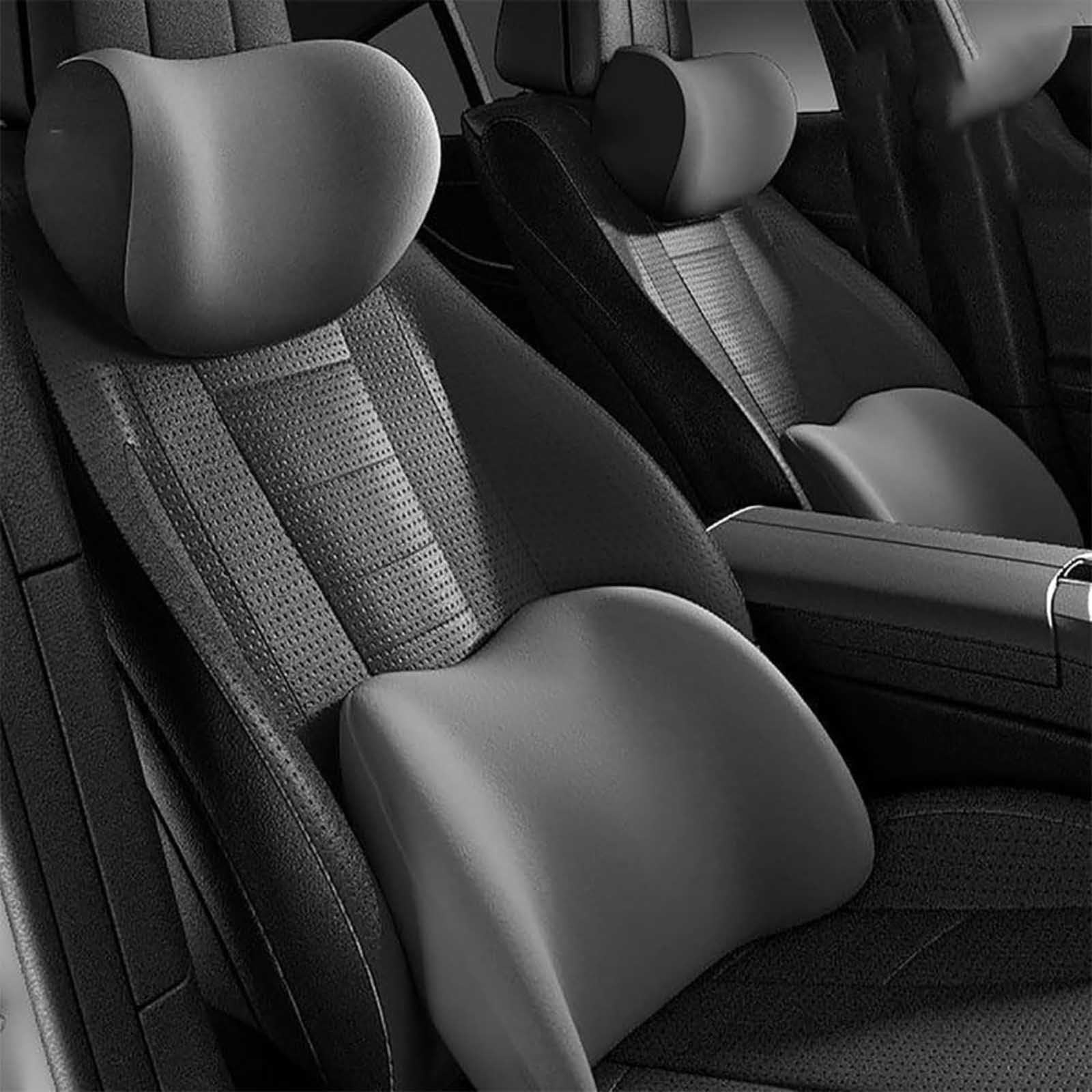 Cojín Lumbar y Soporte para Reposacabezas de Coche para Benz V Class, 2 Piezas Accesorio de Asiento con Memory Foam,Grey