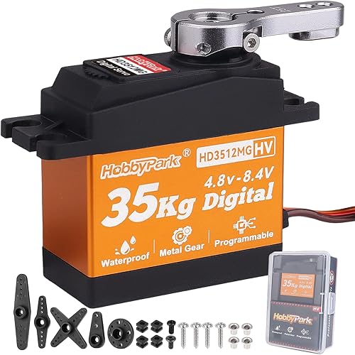HobbyPark Waterproof 35kg High Torque Servo Motor Metal Gear Digital Servo Stainless Steel Gear Arduino Servo for RC Crawler RC Car RC Truck Buggy Airplane HV Programmable Control Angle 180°