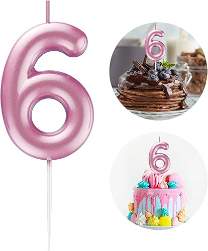Vela Rosa Número 6 Feliz Cumpleaños Velas de Números 3D para Decoración de Pastel de Cumpleaños Fiesta Boda Aniversario Celebración Suministros