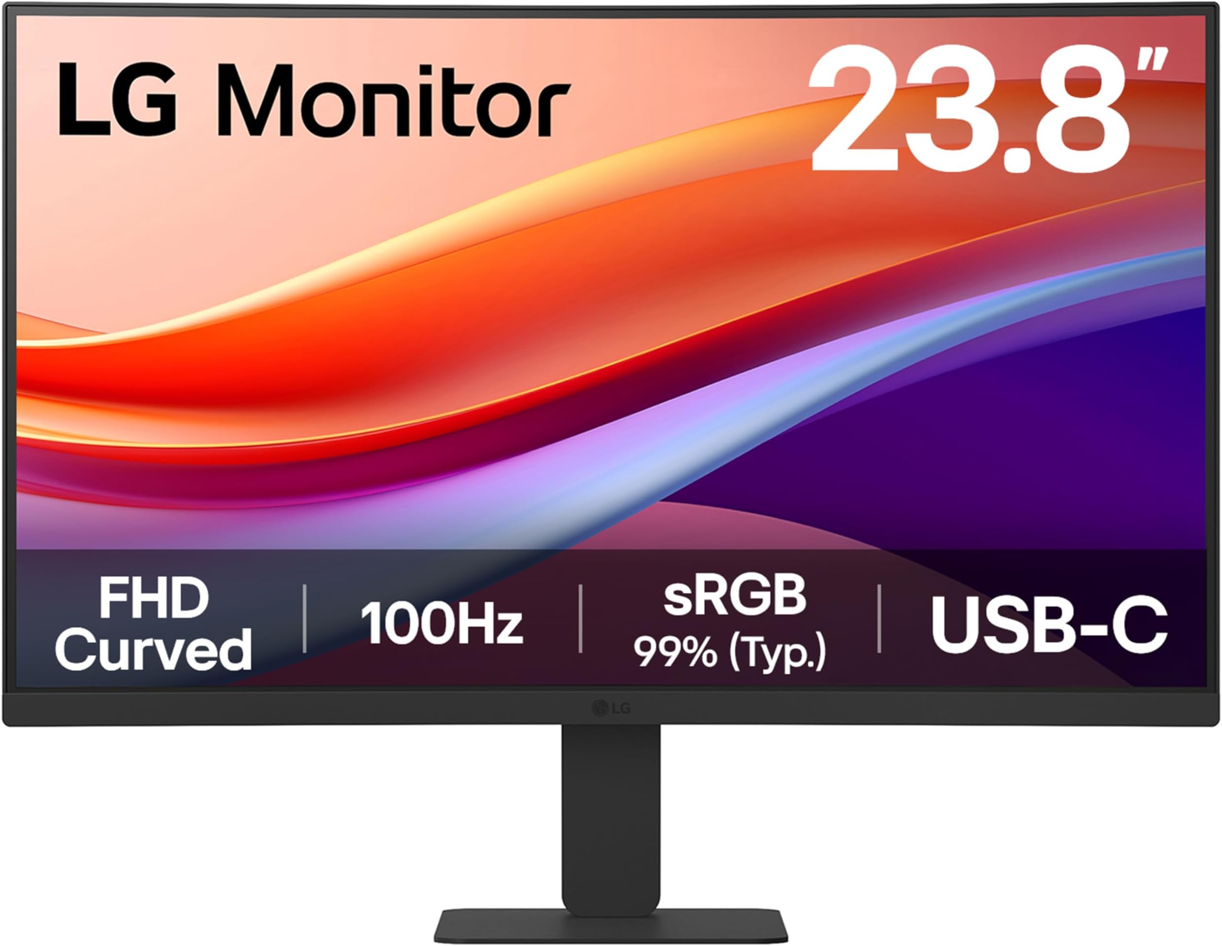– LG MONITOR 24U421A – Curved FHD 1080p VA 24 inch, 100Hz, 5ms, Computer desktop display, Flicker safe & Reader Mode, USB-C, HDMI, Matte Black
