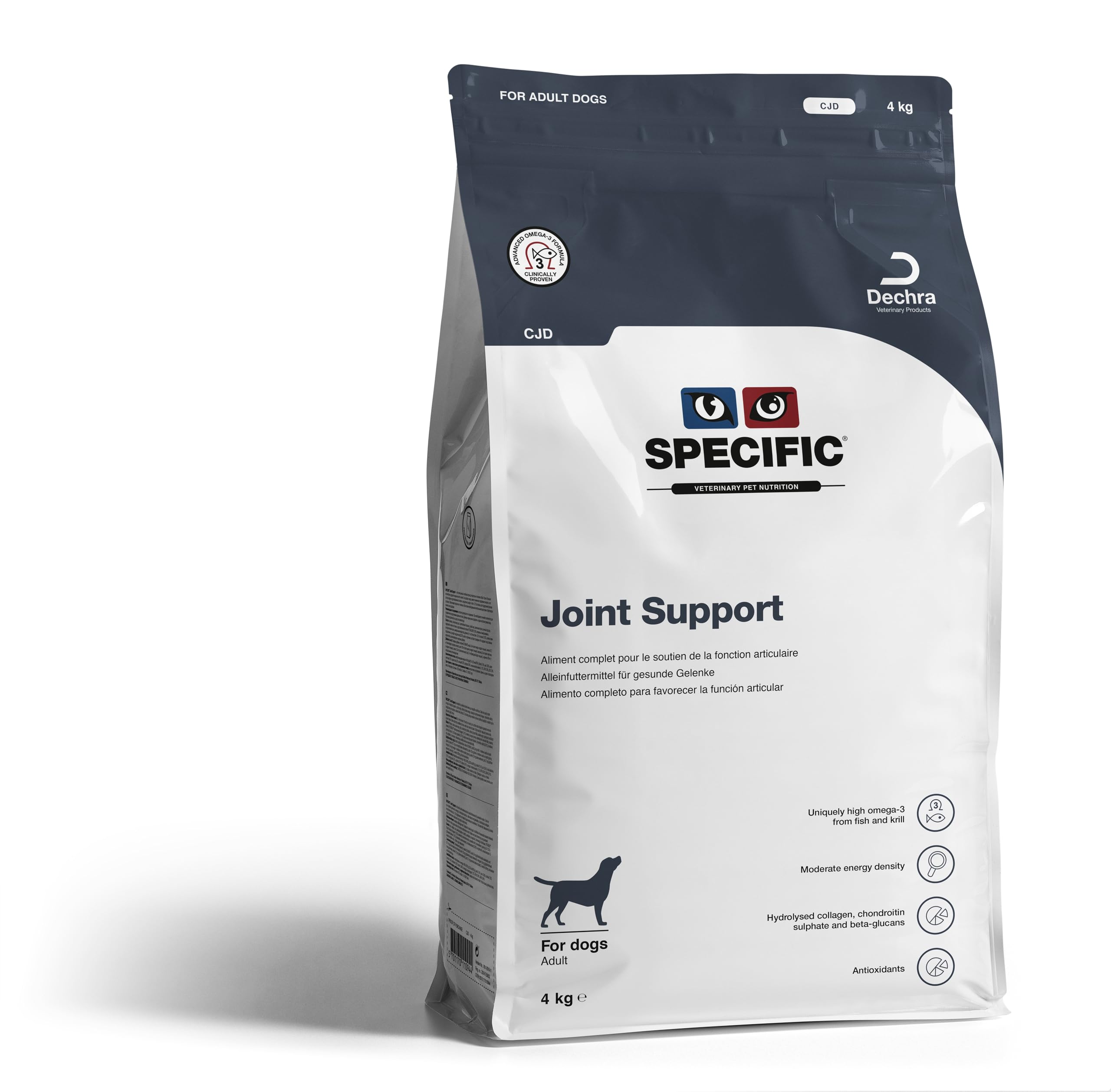 DECHRA Veterinary Products - SPECIFIC CJD Joint Support - Dry Food for Dogs - Omega-3 and Krill Oil - Anti-Inflammatory Joint Agent for Dog Osteoarthritis - Adult Dogs and Senior Dogs - 3 x 4 kg