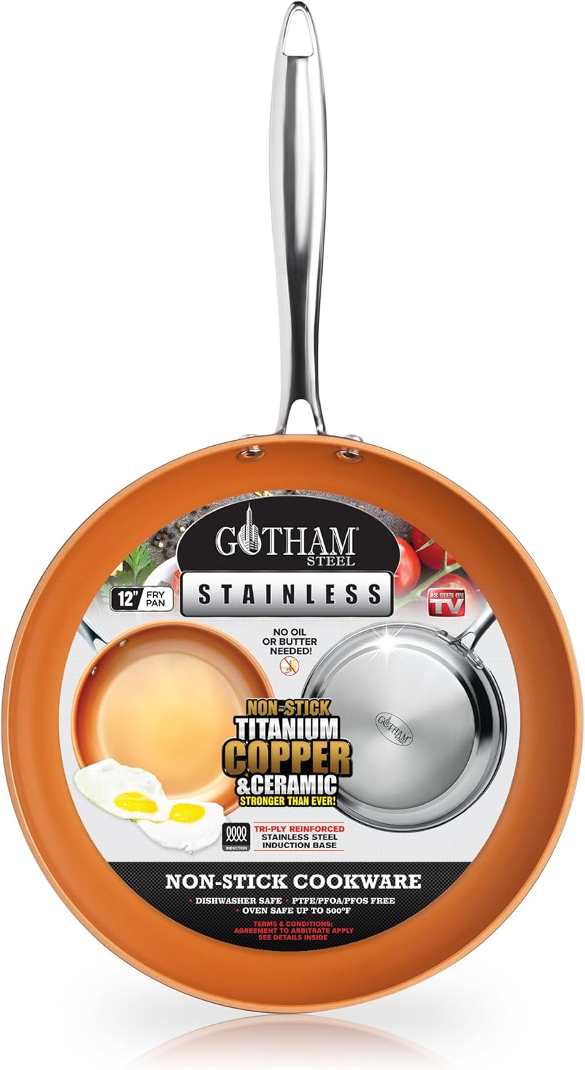 Gotham Steel Stainless Steel Premium 10” Frying Pan, Triple Ply Reinforced with Super Nonstick Ti- Cerama Copper Coating and Induction Capable Encapsulated Bottom – Dishwasher Safe : Everything Else