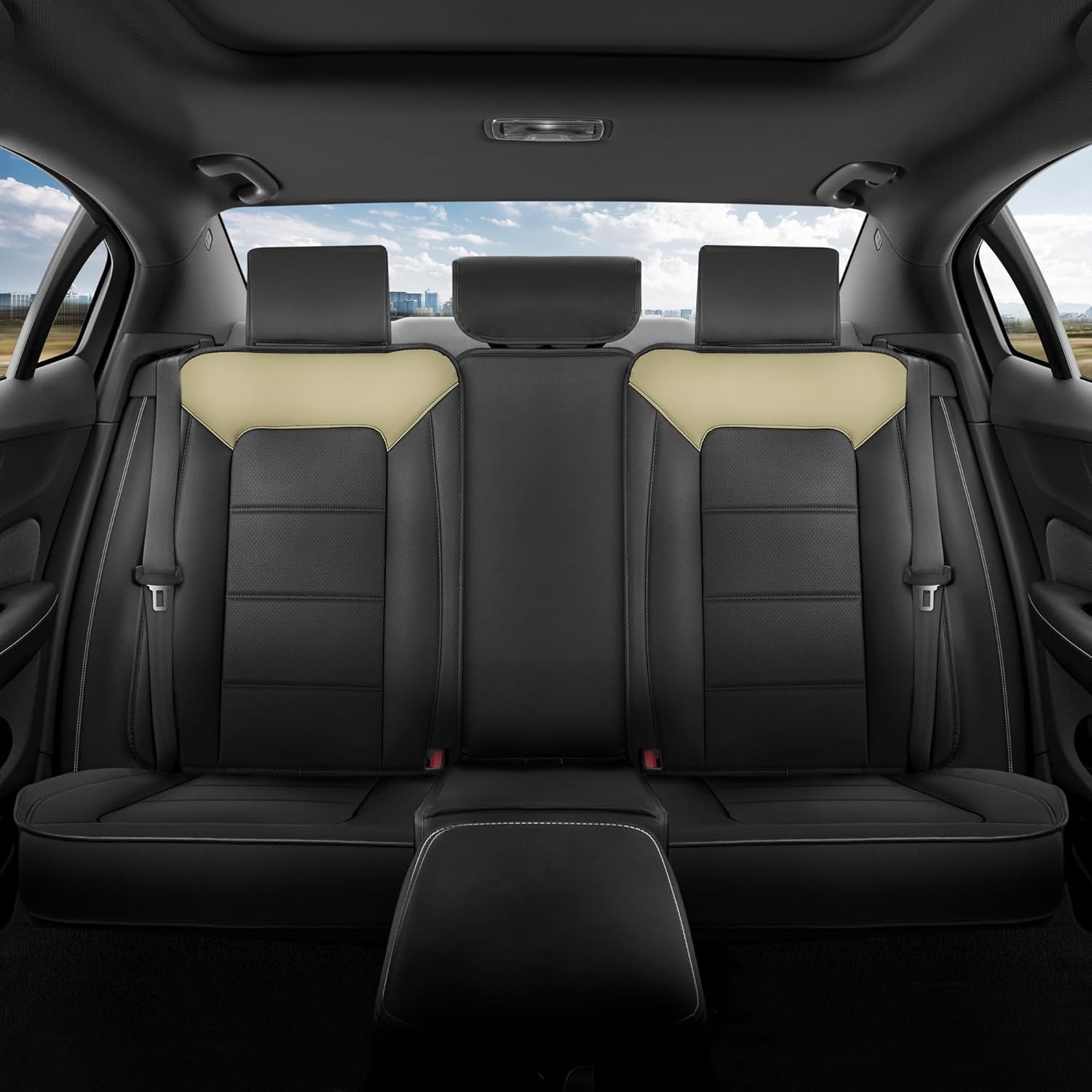 Classic Edition Bench Seat Cover, Premium Faux Leather Back Seat Covers for Cars Trucks Vans SUV, Rear Car Seat Covers Back Seats Only, Automotive Interior Cover - Beige