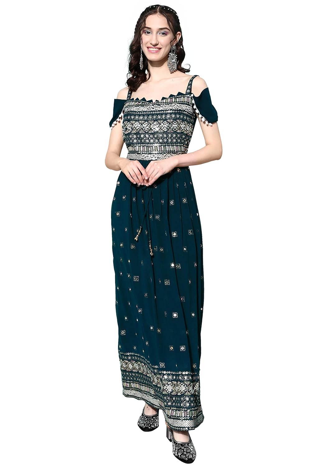 Buy LYMI LABEL Off Shoulder Strap Neck Gown For Women Sequins