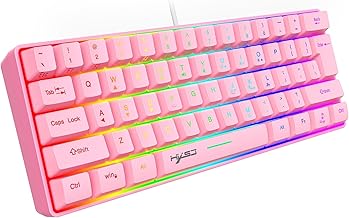 RGB Wired Gaming Keyboard, Backlight, 61 Keys, 60% Size, USB Port, Adjustable Angle, Light, 25 Keys, Anti-collision, Waterproof