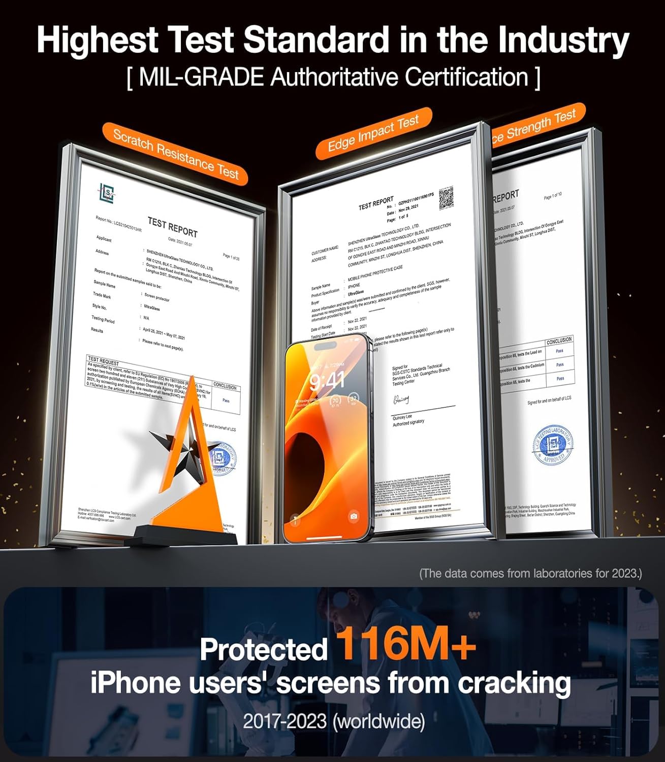 UltraGlass Top 9H+ Glass for iPhone 15 Pro Max [Full Coverage & Longest Durable], Military Grade Shatterproof